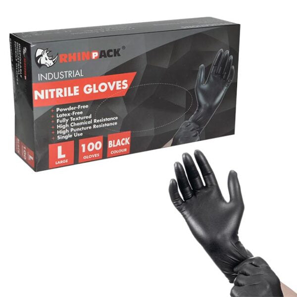 Rhino - Large Nitrile Black Glove with Powder Free, 1000/bx, 10bx/cs - 3531170