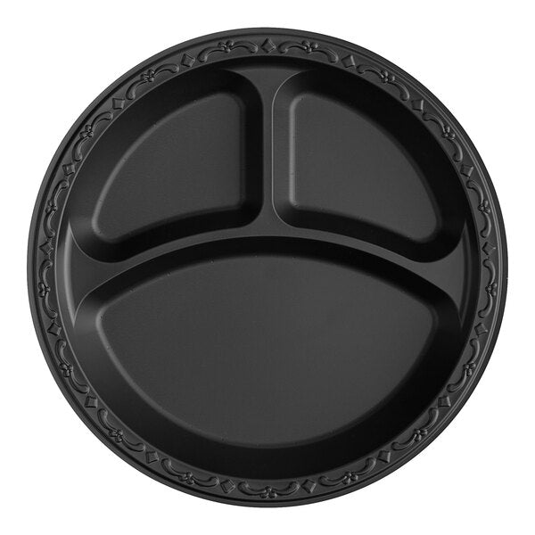 Ecopax - 10" Black 3 Compartment Plate Pebble, Pack of 400 - ECOPP103BK