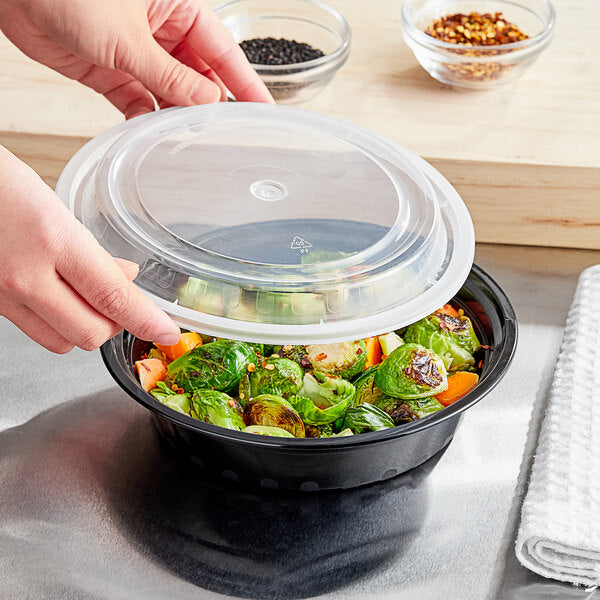 24 Oz Plastic Round Black Container Combo, Pack of 150 - HPGBBR024HP