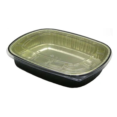 Wohler Canada - 9.75" x 7.75" x 1.75" 302GWDA Medium BLack & Gold Aluminum Container with Clear Dome Lid - 3458021