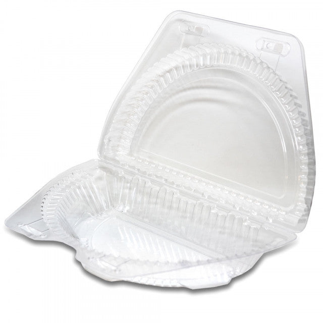 Detroit Forming - 5.5" x 4.1" x 2.3" Pie Slice Plastic Hinged Container with Button Lock, Pack of 1000 - DFILBH81