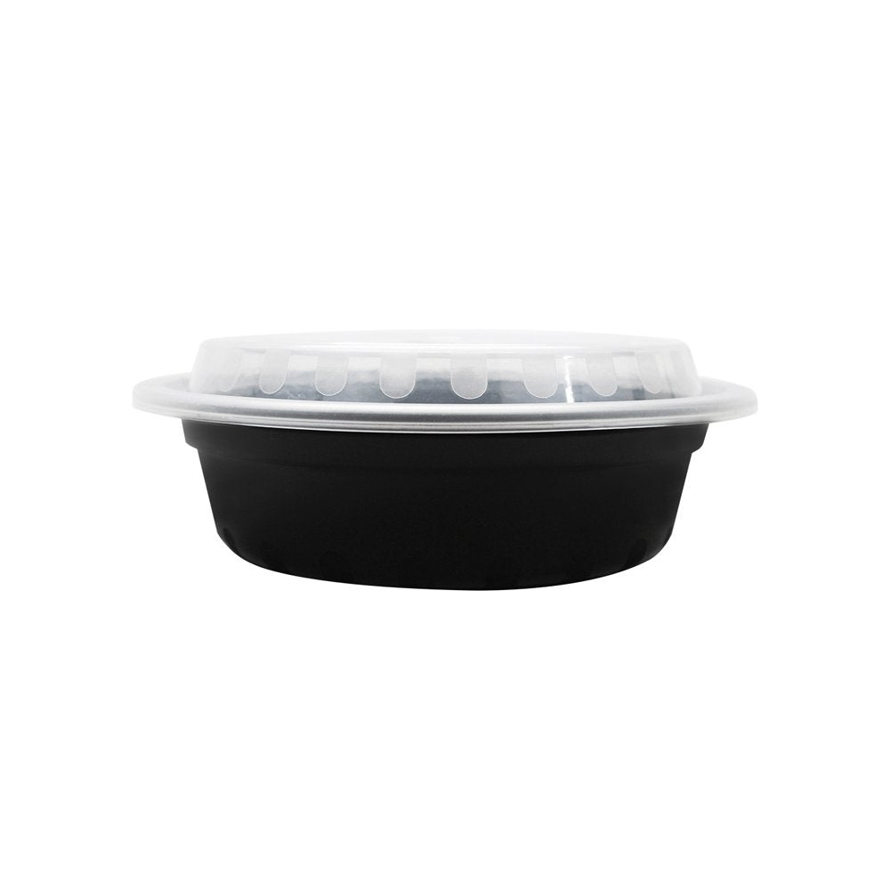 Karat - 6", 16 Oz Polypropylene Black Bsse Round Container Combo with Clear Lid, Pack of 150 - KARIMFC4016B