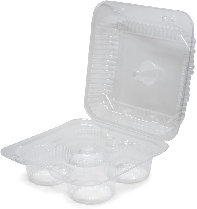 Detroit Forming - 6.75" x 6.75" x 2.8" 4 Compartment Cupcake/Muffin Hinged, Pack of 250 - DFILBH6404