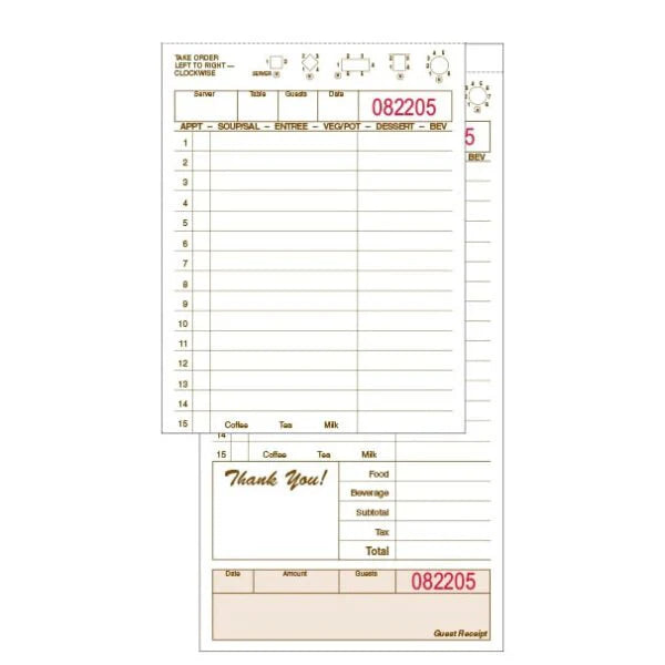 Direct Paper Supply - 4.25" x 8.5" CT-T4997 2 Ply Tan Carbonless Booked Guest Checks, 50x40 Per Case - DIRT4997BK
