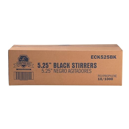 Empress - 5.25" Black Polypropylene Unwrapped Cocktail Straw, 10 x 1000/Cs - EMPECK525BK