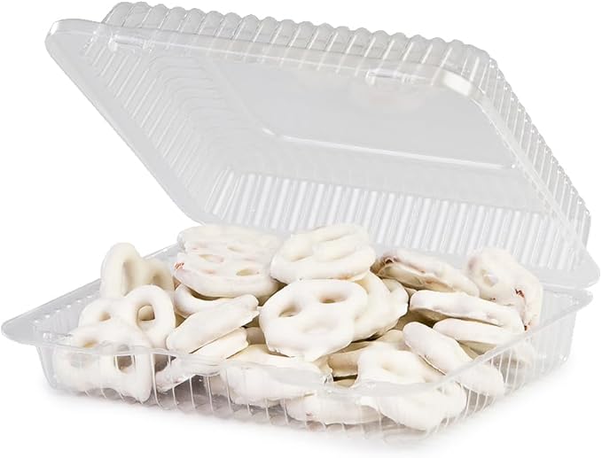 Detroit Forming - 7" x 6" x 2.1" Clear Plastic Hinged Shallow Container with Bar Lock, Pack of 500 - DFILBH651