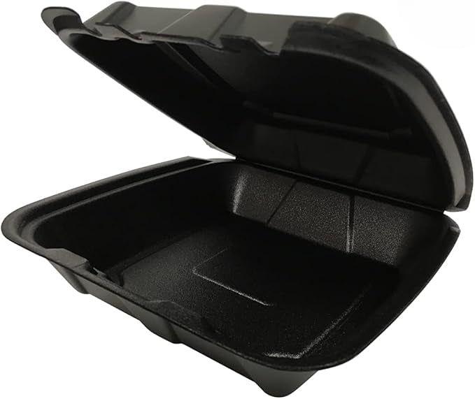 Ecopax - 8.5" x 8.25" x 3.75" Black 1 Compartment Foam Hinged Container, Pack of 200 - ECORE883SBK