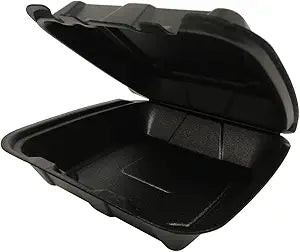 Ecopax - 9.5" x 9.25" x 3.75" Black 1 Compartment Foam Hinged Container, Pack of 200 - ECORE993SBK