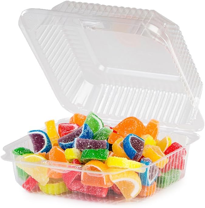 Detroit Forming - 5.25" x 5.65" x 2.75" Clear Plastic Medium Square Hinged Container with Bar Lock, Pack of 500 - DFILBN5051