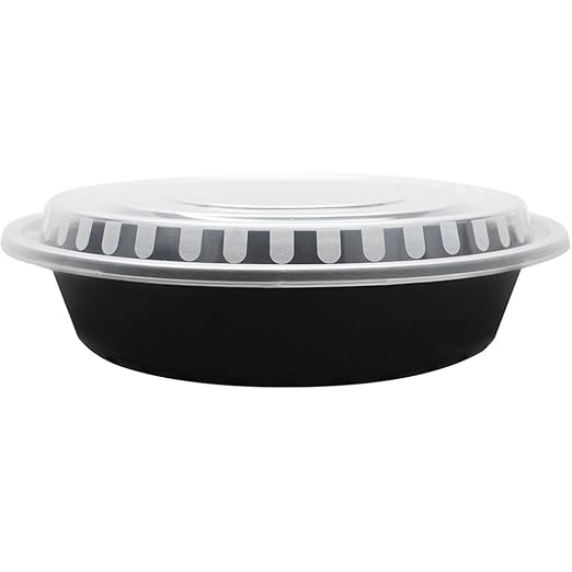 Karat - 9", 48 Oz Polypropylene Black Base Round Container Combo with Clear Lid, Pack of 150 - KARIMFC4048B