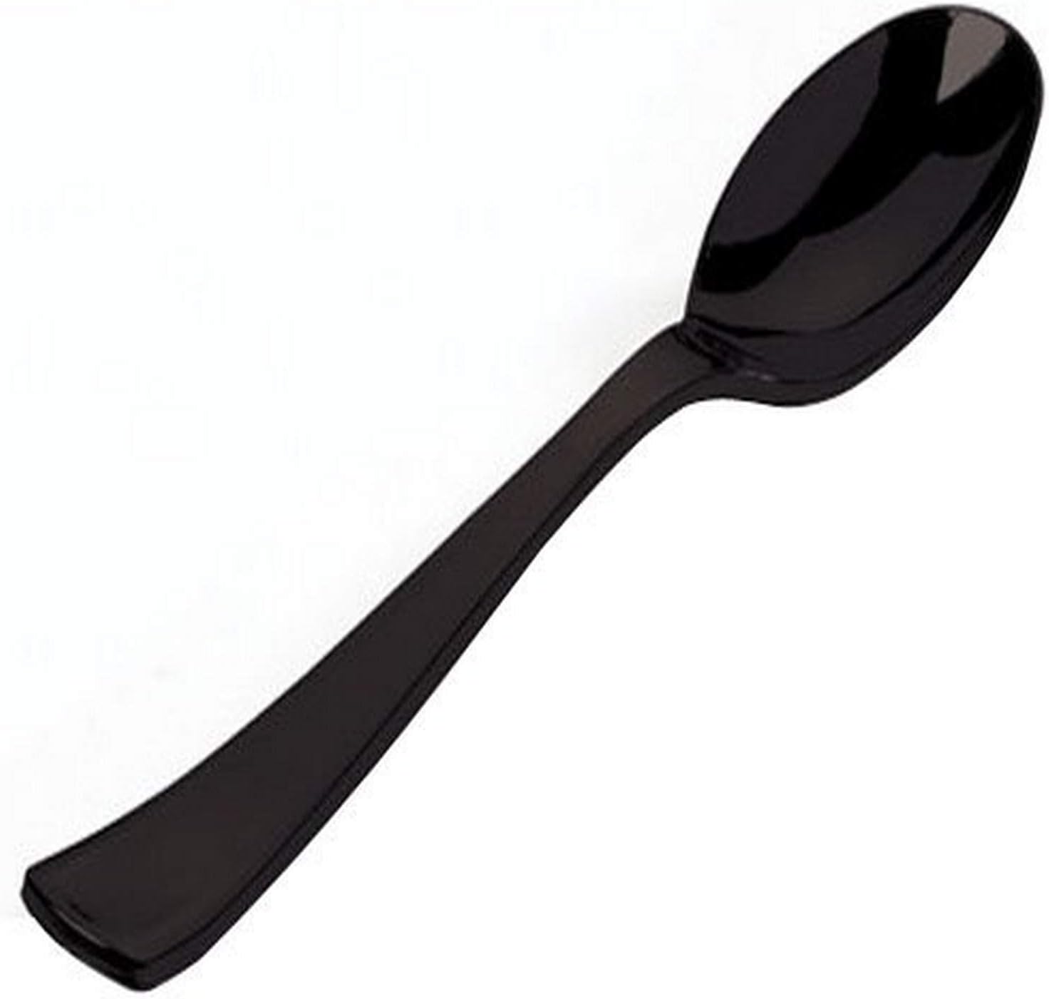 Fineline Settings - 10" Black Individually Wrapped Extra Heavy Serving Spoon, Pack of 100 - FNL3322BK