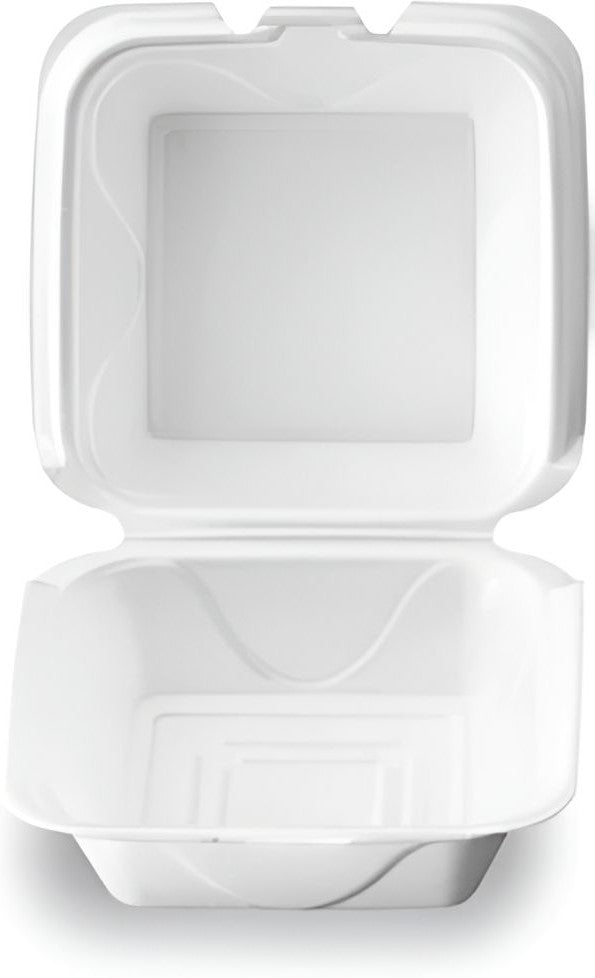 Darnel - 6.25" x 6.25" x 3.22" White Medium Foam Sandwich Hinged Container, 500/Cs - DU401101
