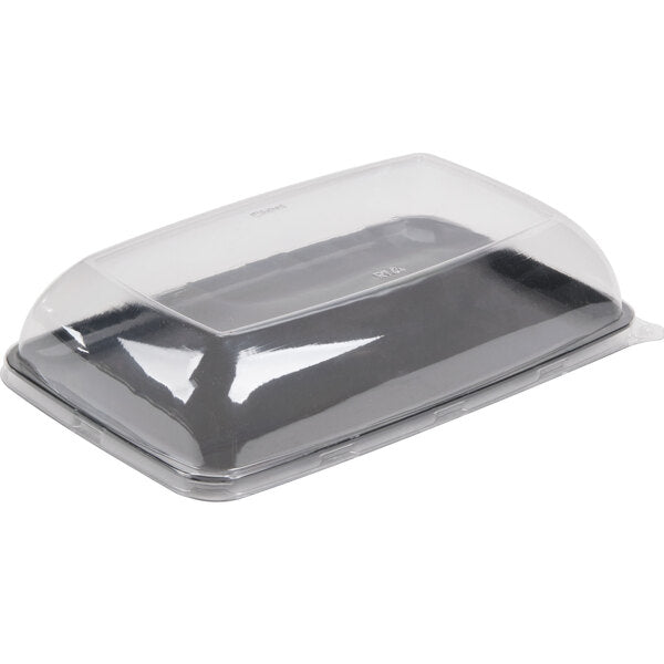 Sabert - 9308 Mozaik 8" x 11" Black Rectangular Platter with Plastic Lid, Pack of 72 - SAB9308