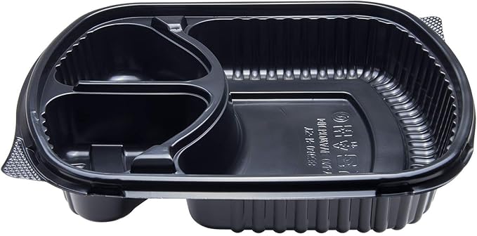 Karat - 36 Oz PP Plastic Microwaveable Black Take Out Box with 3 Compartment, 300/cs, 32/sk - KARFPBBL363C