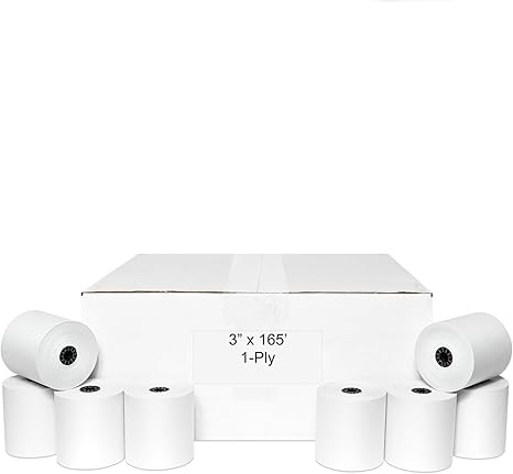 Iconex - 3" x 165 ft. Single Ply Bond Canary Cash Rolls, Pack of 50 - DIR1115