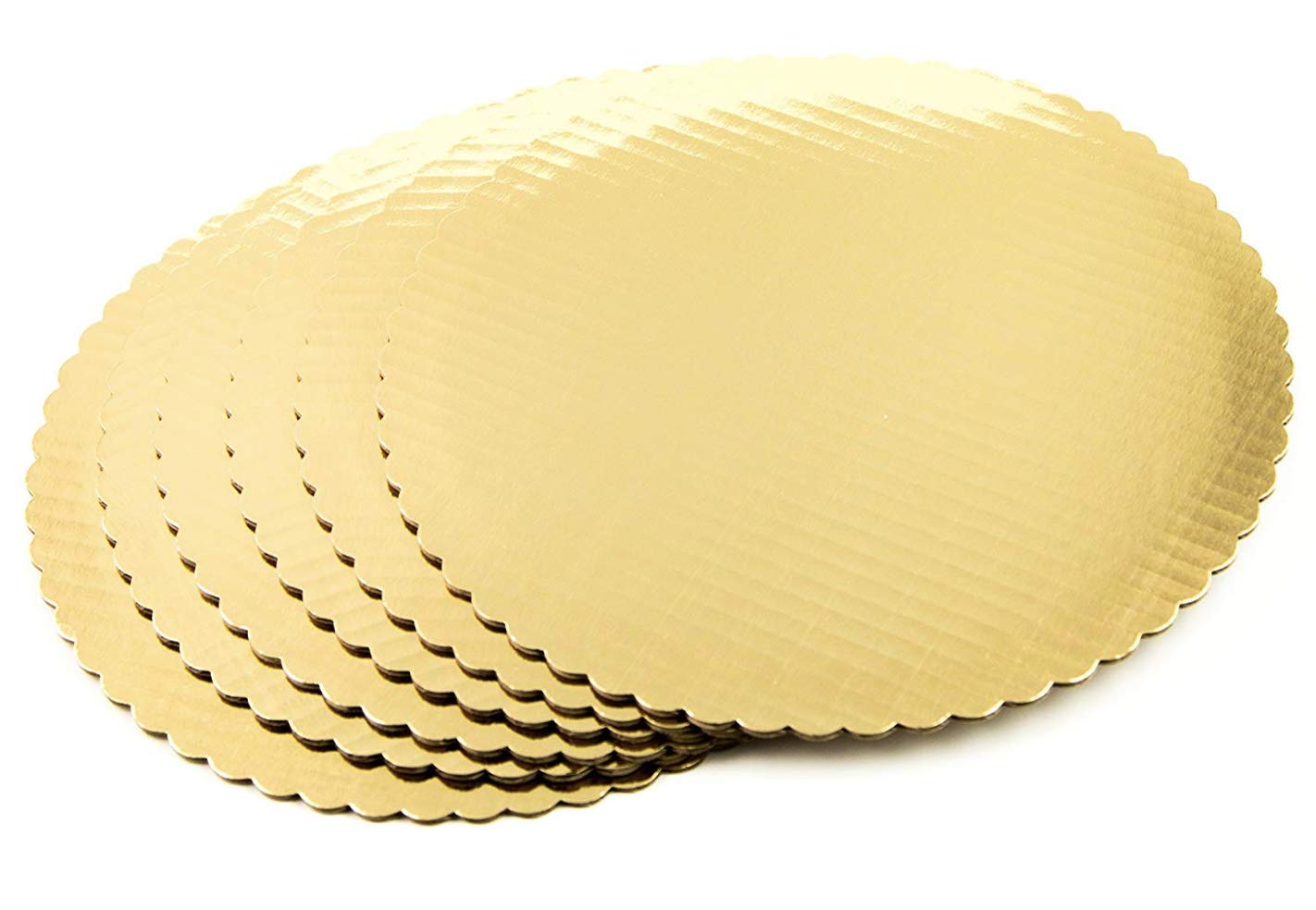 New Method Packaging - 10" Scalloped Gold Corrugated Circle, Pack of 50 - IMPCCG10S