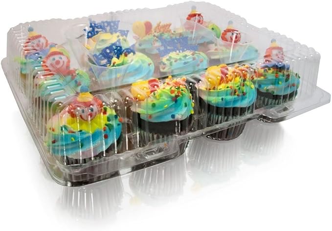 Detroit Forming - 13" x 10.3" x 3.6" 12 Compartment Cupcake/Muffin Hinged Container, Pack of 100 - DFILBH9222