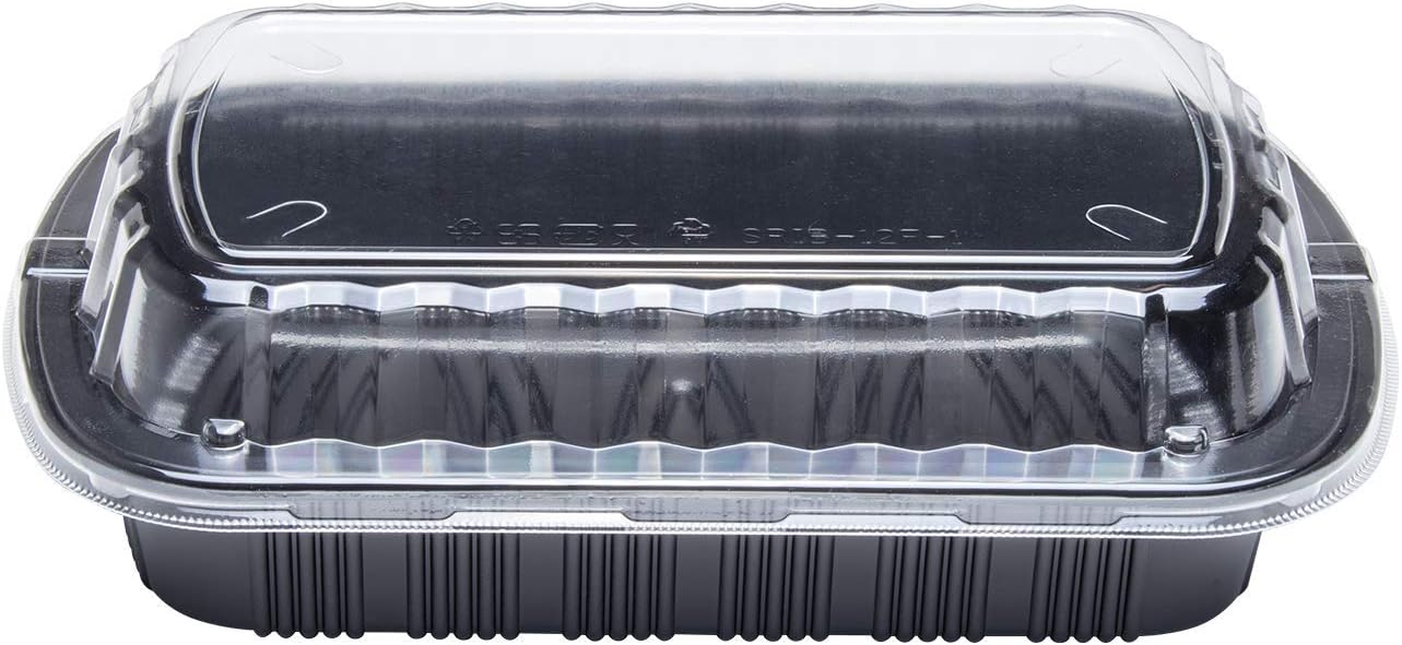 Karat - 10.5” x 6.6” x 3.1” PP Black Half Slab Rib Container with Clear OPS Lid, 100/cs, 50/sk - KARFPRHALF