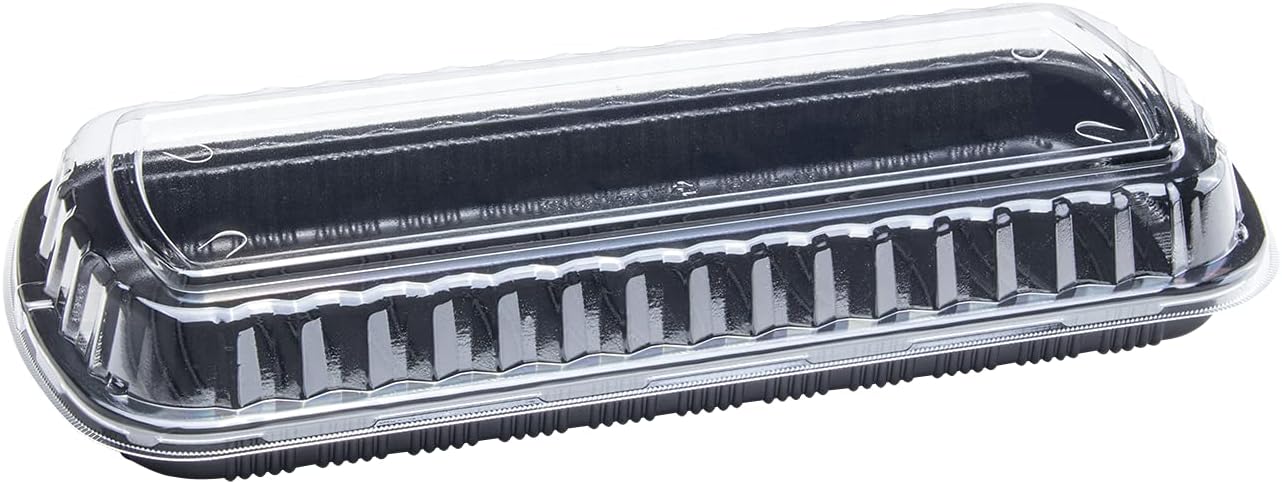Karat - 16.1” x 6.6” x 2.8” PP Black Full Slab Rib Container with Clear OPS Lid, 100/cs, 20/sk - KARFPRFULL