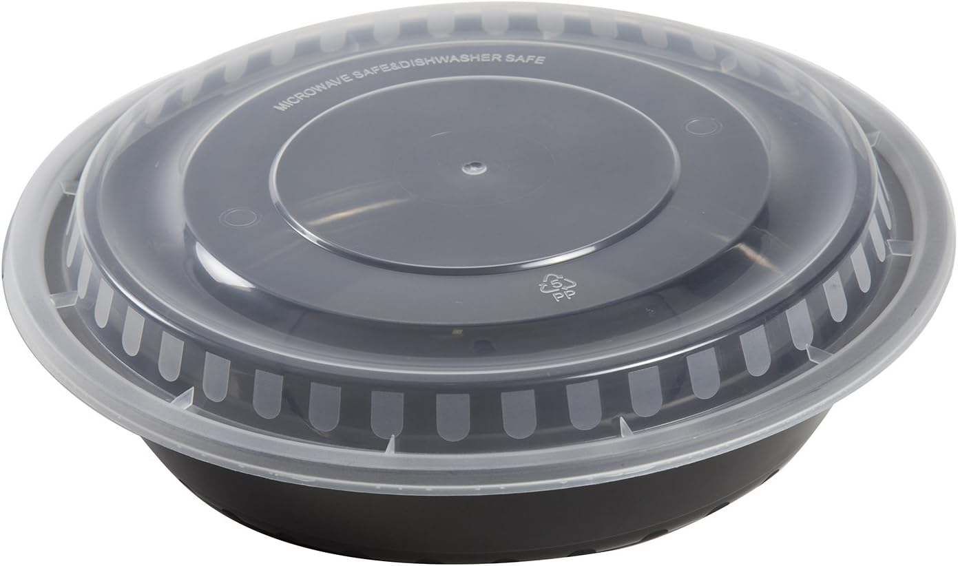 Crystalware - 9" Plastic Black Round Container Combo with Clear Lid, Pack of 150 - CSWP48CRB150