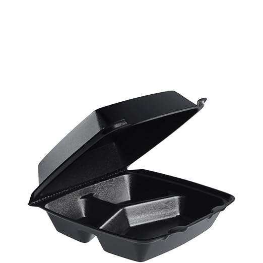 Dart Container - 8.4" x 7.9" x 3.3" Black Foam Hinged Container, Pack of 200 - DRT85HTB1