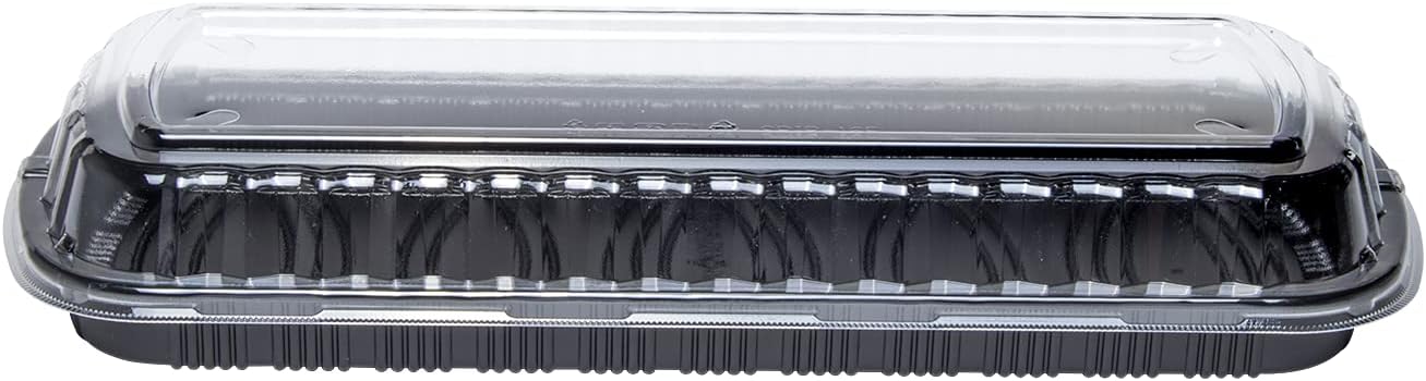 Karat - 16.1” x 6.6” x 2.8” PP Black Full Slab Rib Container with Clear OPS Lid, 100/cs, 20/sk - KARFPRFULL