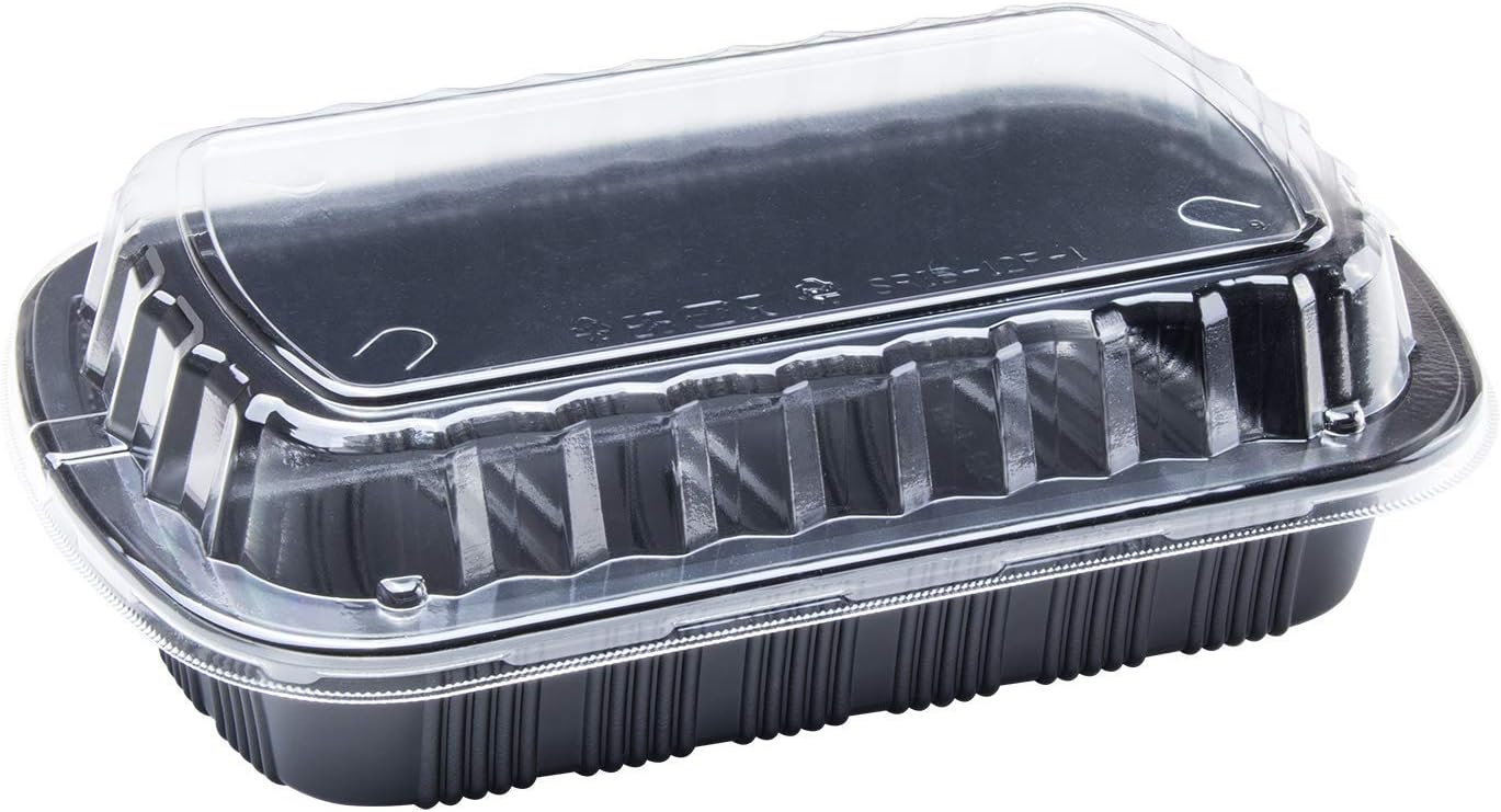 Karat - 10.5” x 6.6” x 3.1” PP Black Half Slab Rib Container with Clear OPS Lid, 100/cs, 50/sk - KARFPRHALF