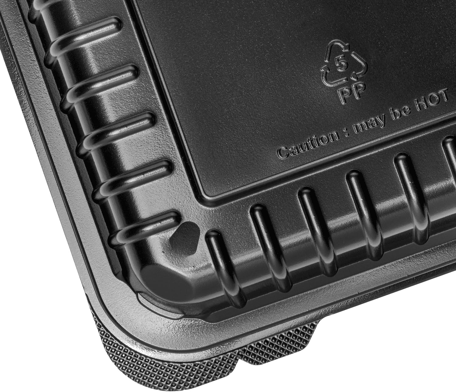 RitePak - 8" x 8" x 2.8" Polystyrene Black Snap Lock 3 Compartment Hinged Container, Pack of 150 - RPHS803B