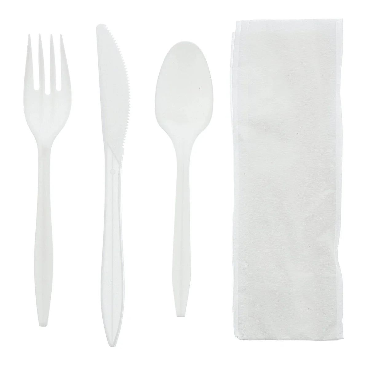 Crystalware - 12" x 13" White Medium Weight Cutlery Kit with 4 Pieces, Pack of 250 - CW4PCKWPP250