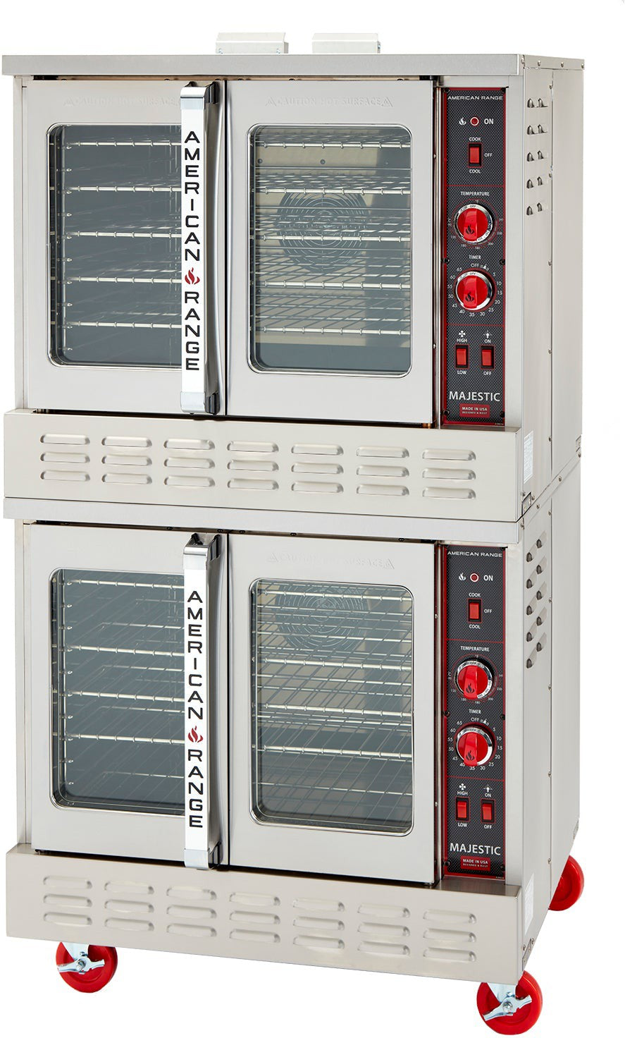 American Range - 40" Stainless Steel Majestic Convection Ovens Gas Bakery Double Deck, 4 Burners with Manual Controls and Solid Doors- M-2