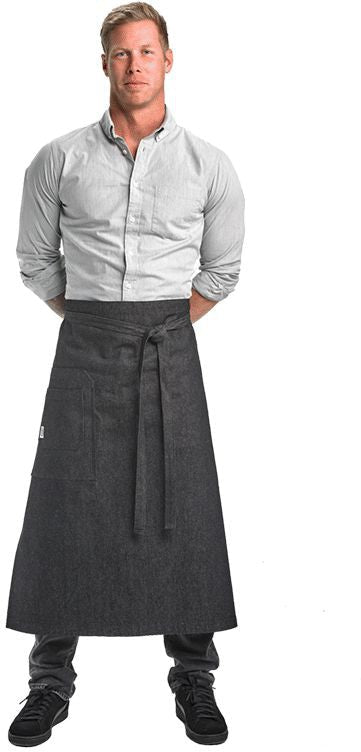 Barfly - 32.25" x 32" Metro Edge Talon Black Cotton Vintage Draper Denim Bistro Apron with 2 Pockets - M63201BKD