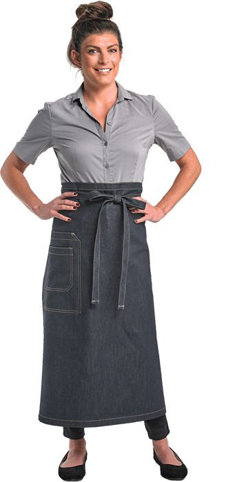 Barfly - 32.25" x 32" Metro Edge Talon Indigo Cotton Vintage Draper Denim Bistro Apron with 2 Pockets - M63201DEN