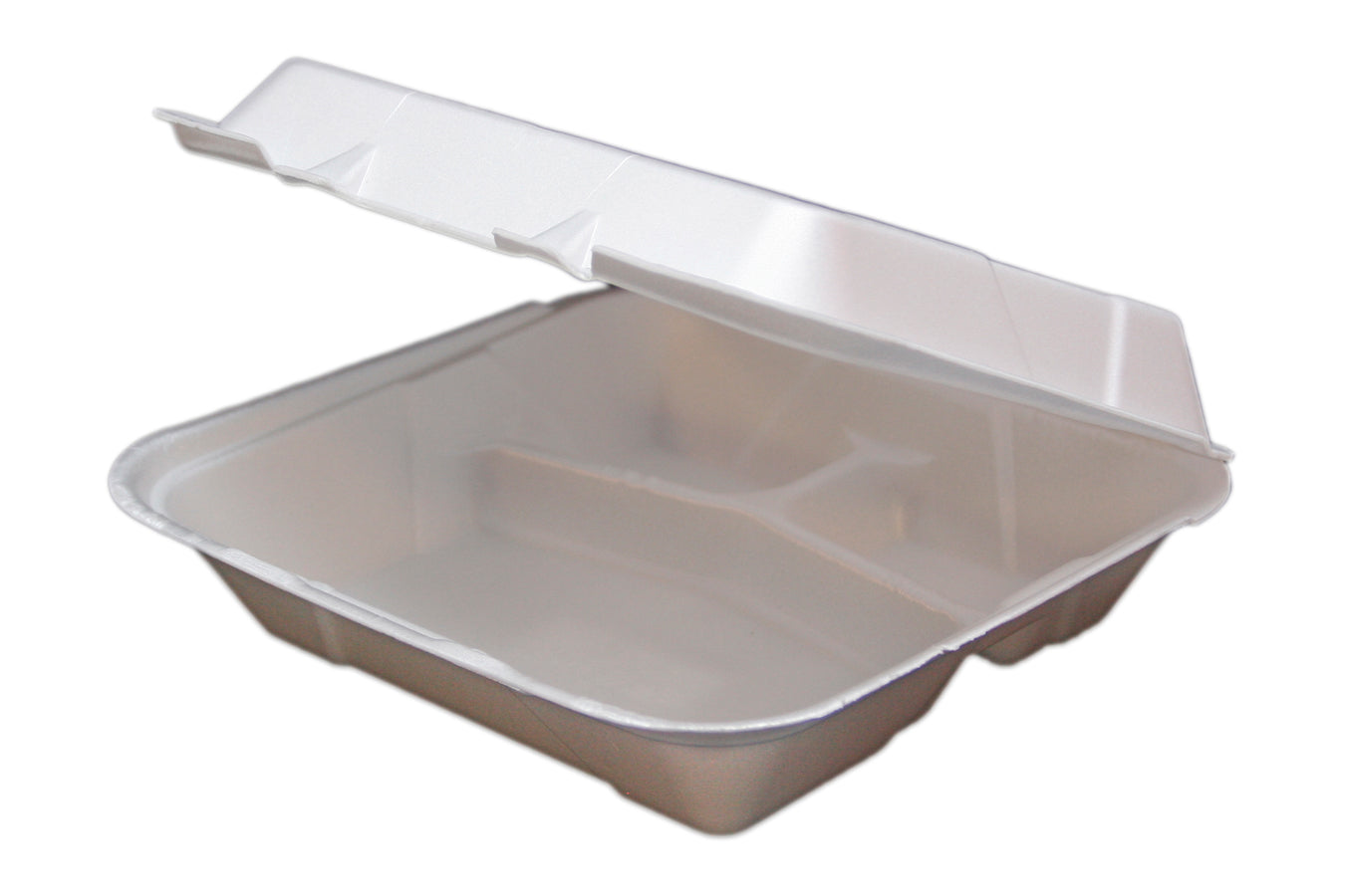 Ecopax - 9.5" x 9.25" x 3.75" Black U-Vent 3 Compartment Foam Hinged Container, Pack of 200 - ECORE993