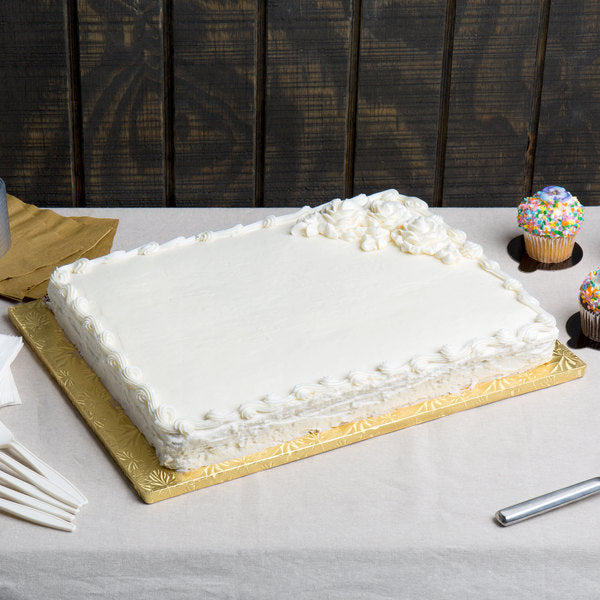 Enjay Converters - 1/2 Sheet Single Wall 13.75" x 18.75" Scallop Embossed Gold Cake Board, 50 Per Case - SW18341334SGEMB