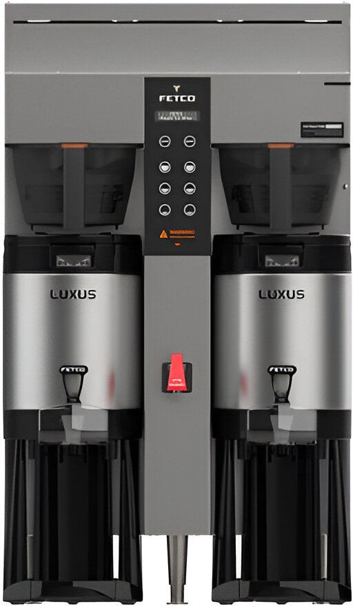 Fetco - 26.25" 208-240V Extractor Plus Metal BB Double Automatic Thermal Server Coffee Brewer - E1242US-1B230-MM010 (Special Order Item, ETA 3-4 Weeks)