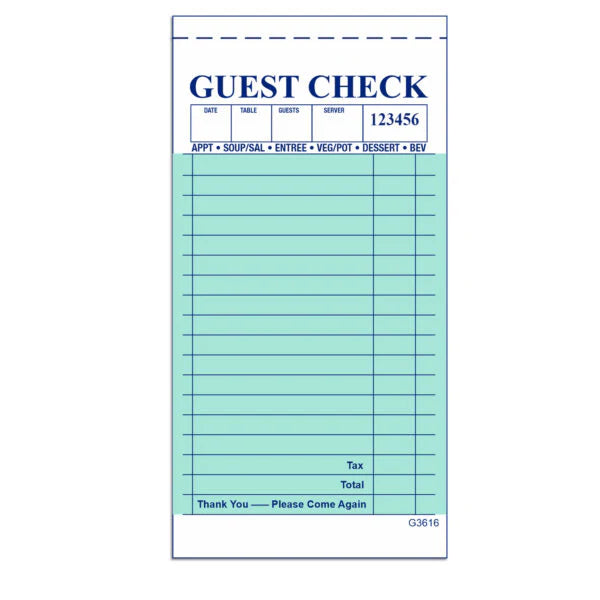 Direct Paper Supply - 3.4" x 6.75" 1 Part Green Booked Guest Checks, 50x100 Per Case - DIRG3616