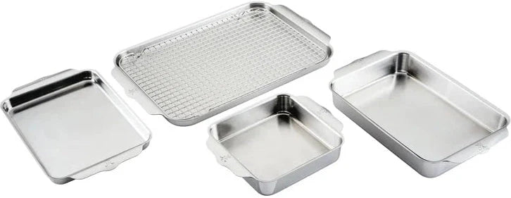 Hestan - 5 PC Clad Bakeware Set Provisions Oven bond (Half Sheet Pan with Rack; Quarter Sheet Pan; Square Pan; Rectangular Pan) - 48655-C