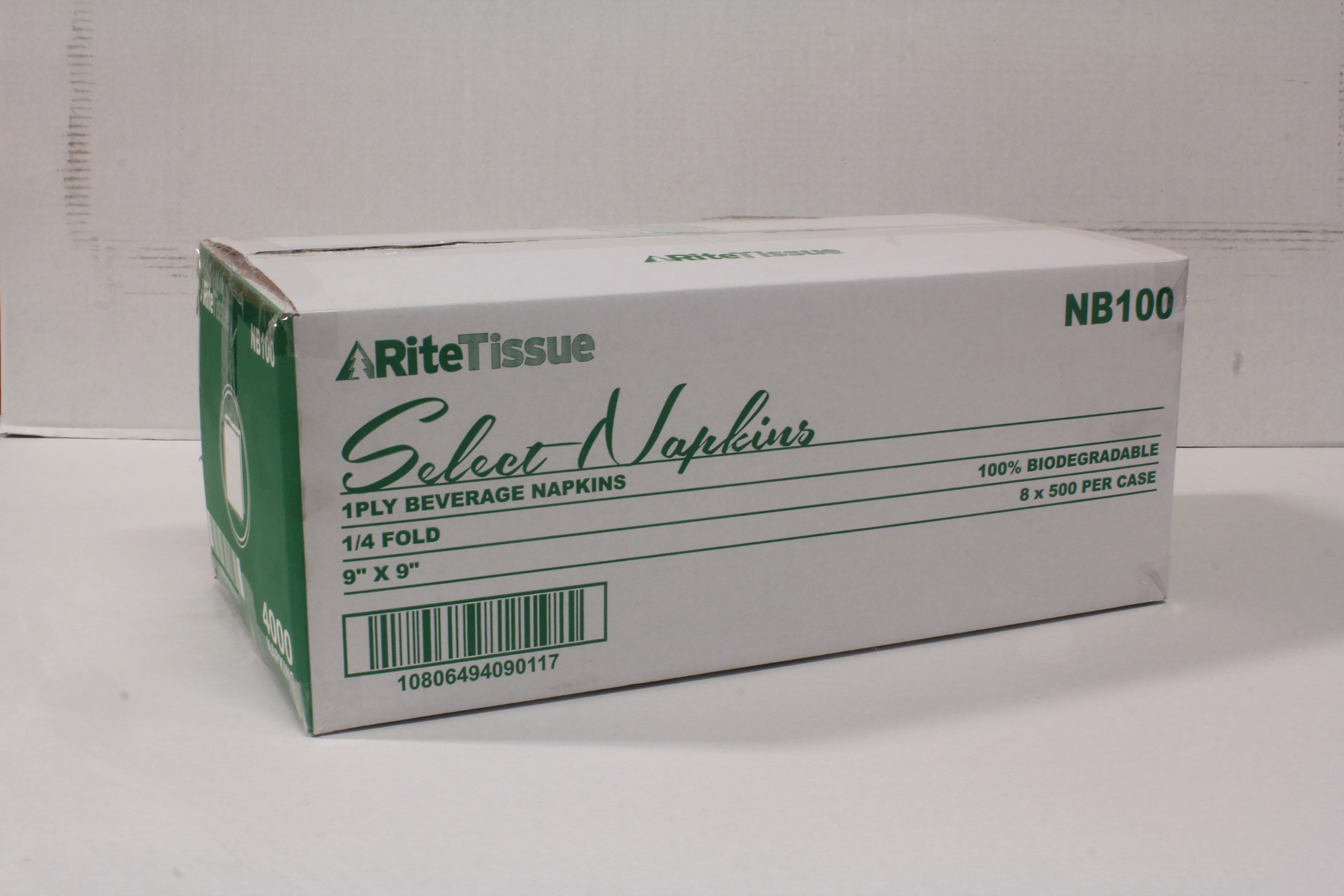 RiteTissue - 9" x 9" 1 Ply Beverage Napkins, 500/cs - NB100
