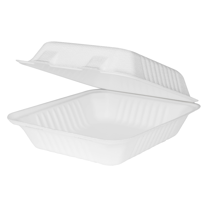 Karat - 8" x 8" Natural Bagasse 1 Compartment Hinged Container, Pack of 200 - KARKEBHC88N1CEF