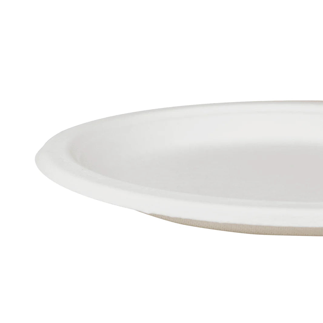 Karat - 9" Round Bagasse White Plate, 500/cs, 42/sk - KARBPR09