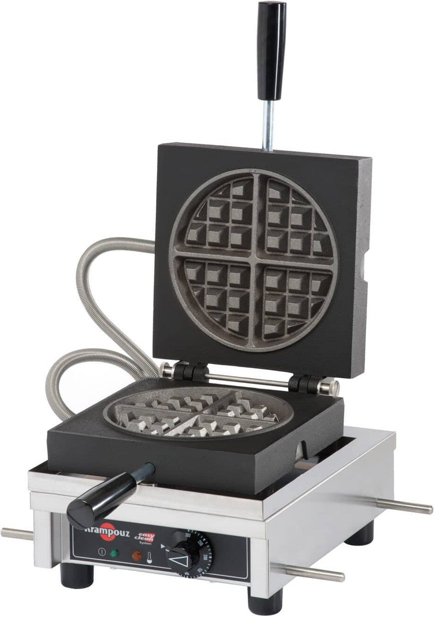 KRAMPOUZ - 120 V, 7.3" Single Round Waffle Maker, 90° Opening - WECCCCAS