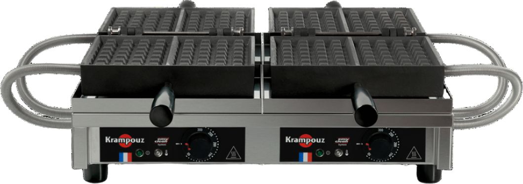 KRAMPOUZ - 4" x 7", 240 V Double  Liège Waffle Maker, 180° Opening - WECCHBAT