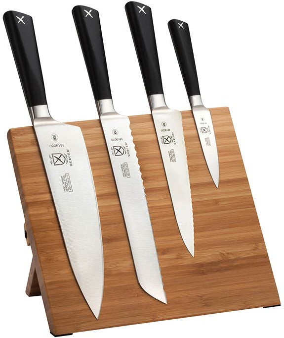 Mercer - 9.5" x 8.6" x 0.75" Bamboo Magnetic Board with German Steel Knives with Black Handle, Pack Of 5 - M21990BM