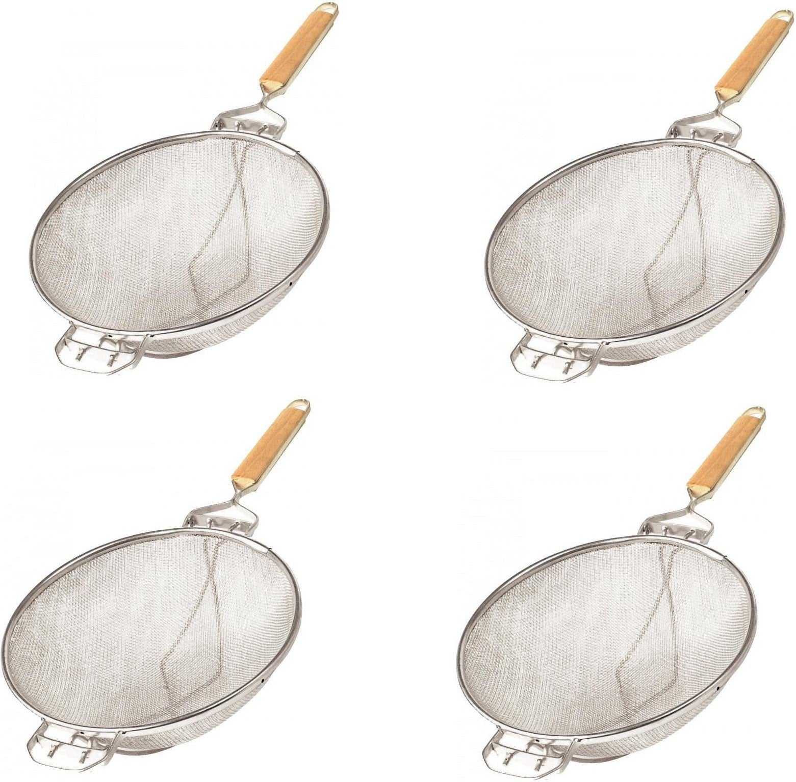 Omcan - 10.5″ Stainless Steel Mesh Strainer with Reinforced Double Mesh and Flat Handle, Pack of 4 - 81002