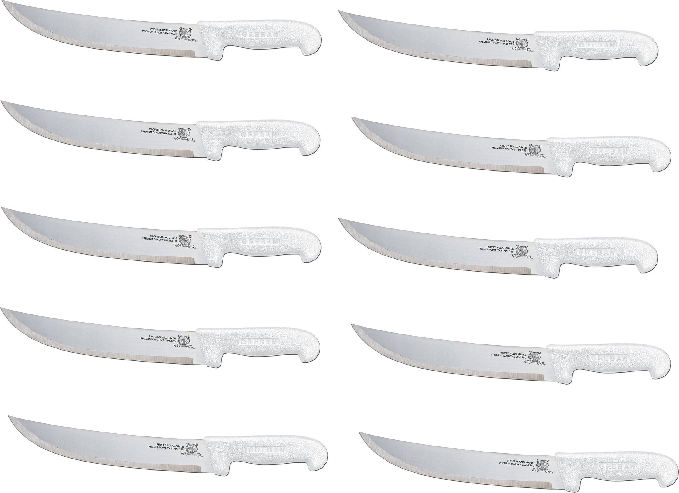 Omcan - 12” Butcher Steak Knife with White Polypropylene Handle, Pack of 10 - 12293