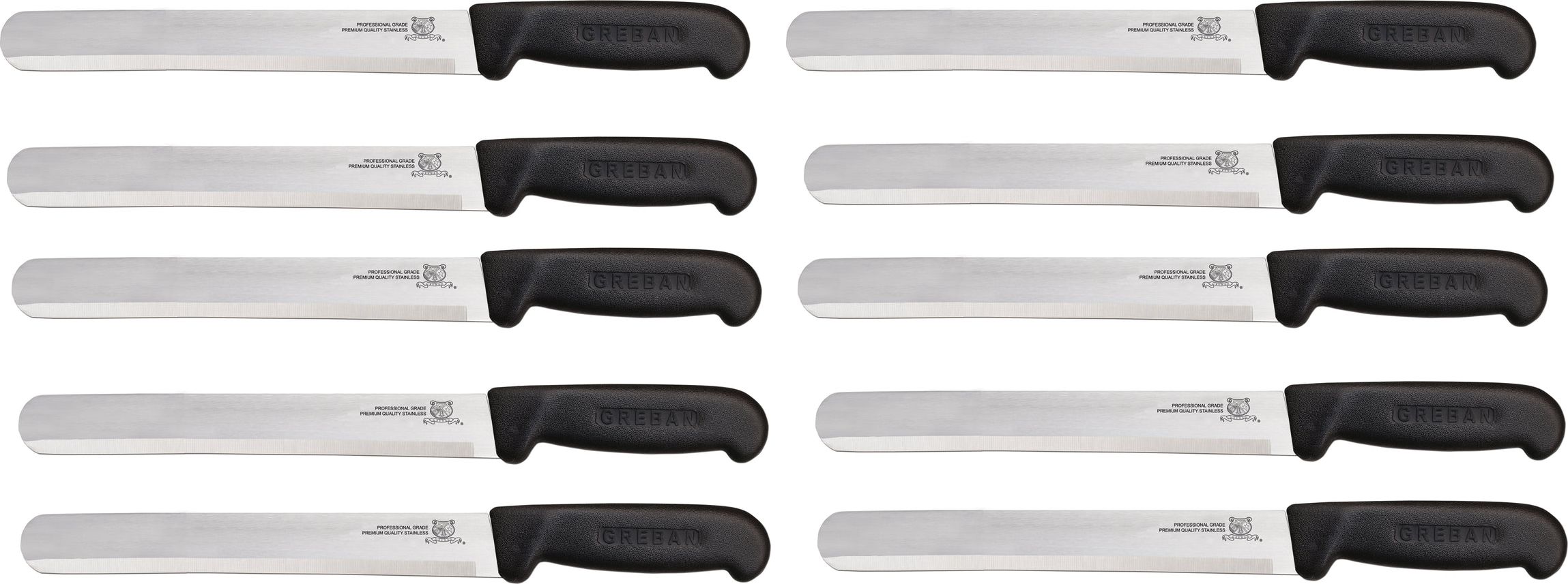 Omcan - 12” Straight Slicer Knife with Black Polypropylene Handle, Pack of 10 - 12524