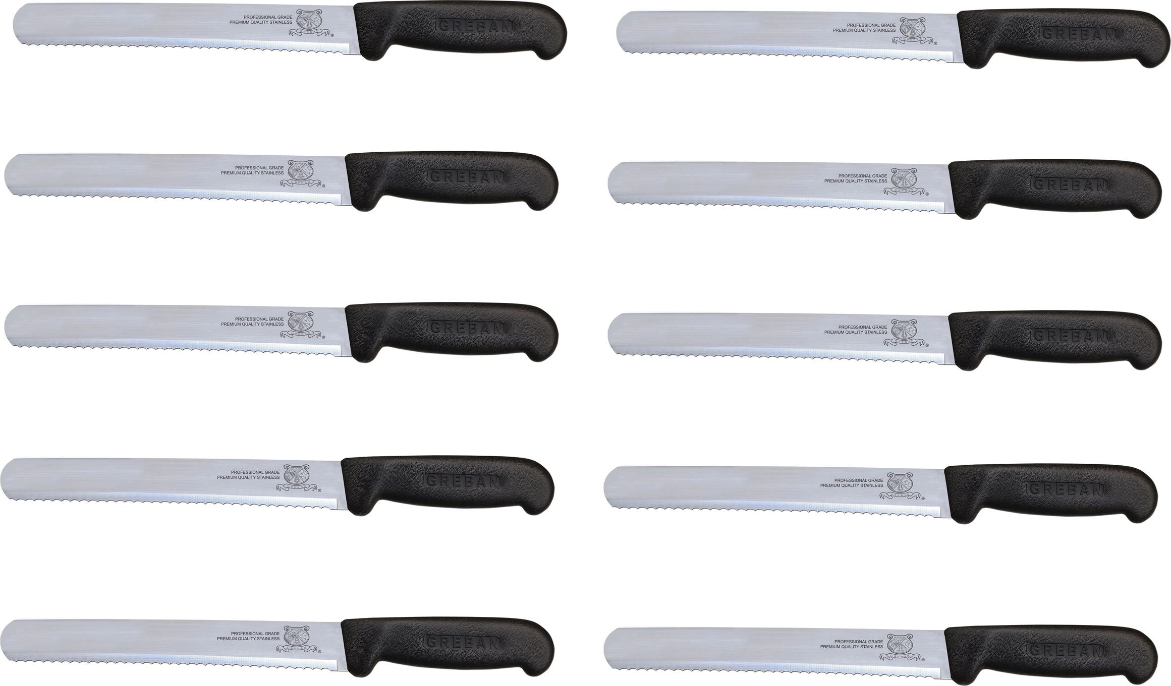 Omcan - 12” Straight Wave Edge Blade Slicer Knife with Black Handle, Pack of 10 - 12696