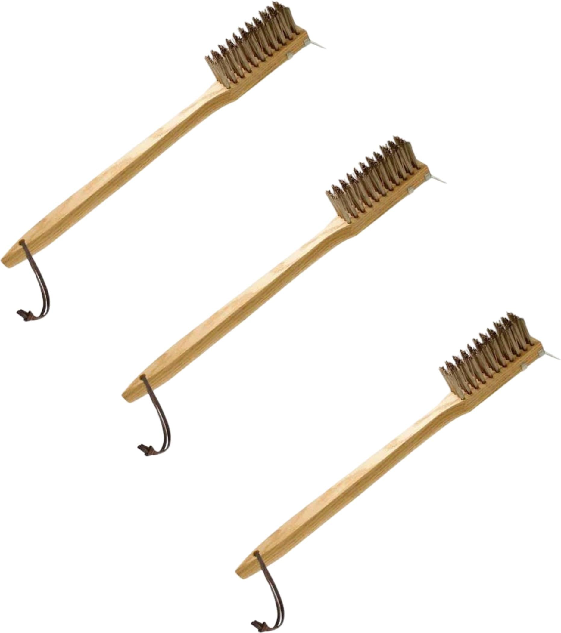 Omcan - 20" Large Handled BBQ Brush With Scraper with Round Stainless Steel Wires, Pack of 3  - 44220