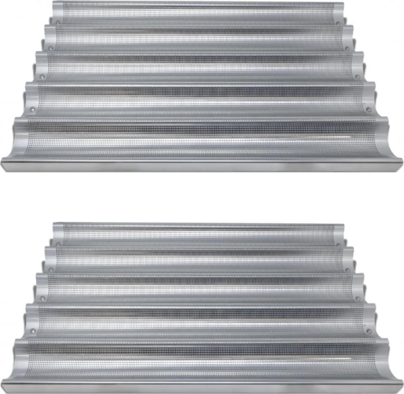 Omcan - 26″ x 18″ 5-Loaf Compartments Glazed Aluminium Baguette/French Bread Pan, Pack of 2 - 81115