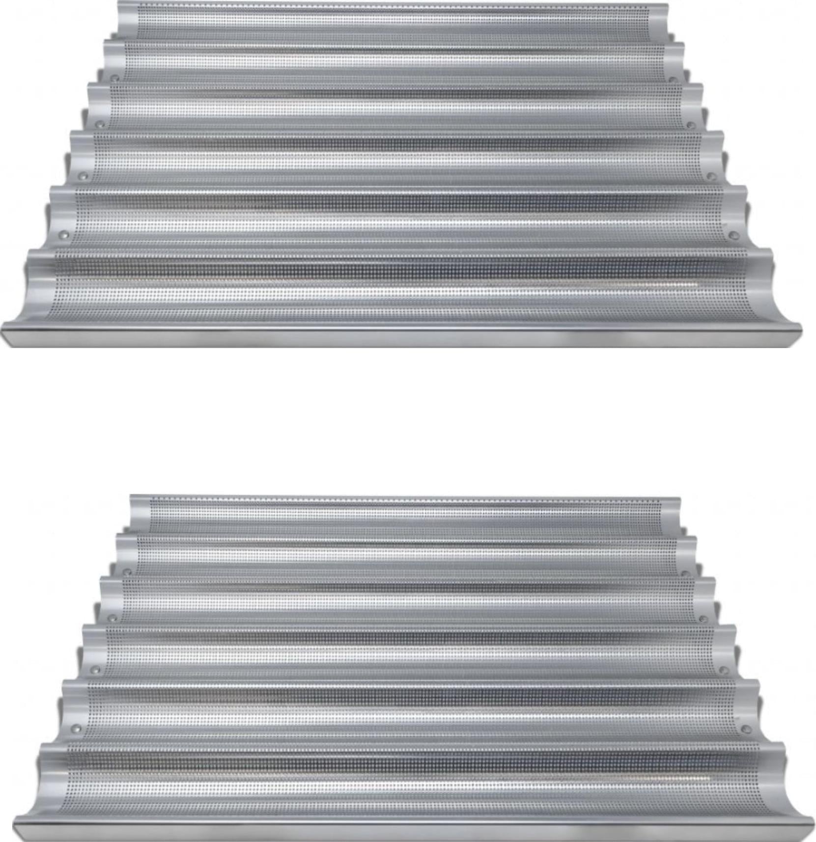 Omcan - 26″ x 18″ 6-Loaf Compartments Glazed Aluminium Baguette/French Bread Pan, Pack of 2 - 81116